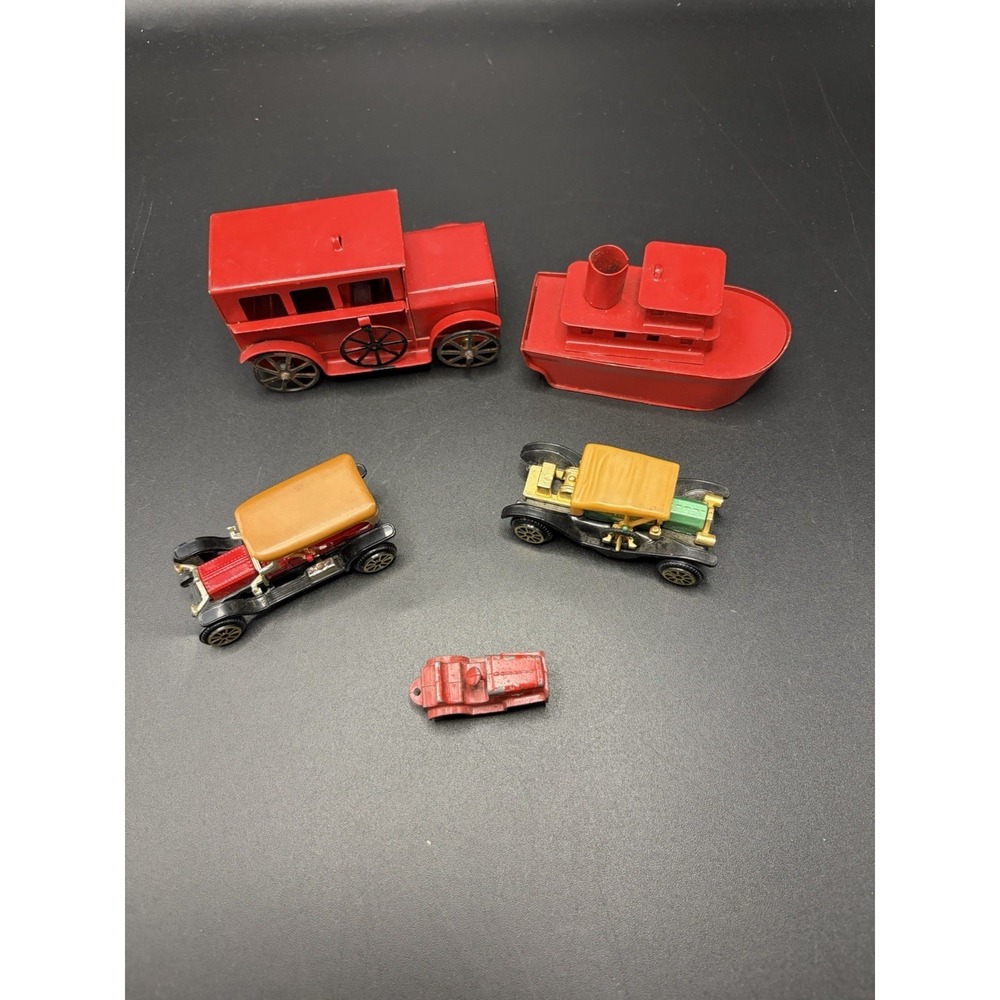 5 Vintage/Miniature Old Time Die Cast Metal Cars/Boat/japan - Picture 2 of 12